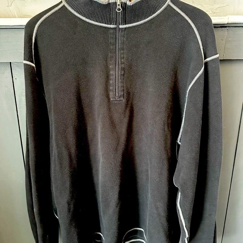 Cutter & Buck Men's Mock Neck Large Black Gray Pullover 1/4‎ Zip
